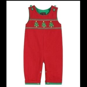 Lil Cactus Red Smocked Christmas Tree Overalls